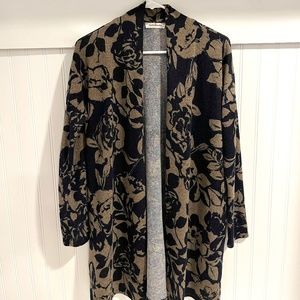 Women's cardigan tan with blue roses size small